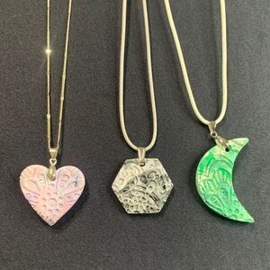 Colorful Clay Collection Pink, Gray, and Green Pendant Necklace Set